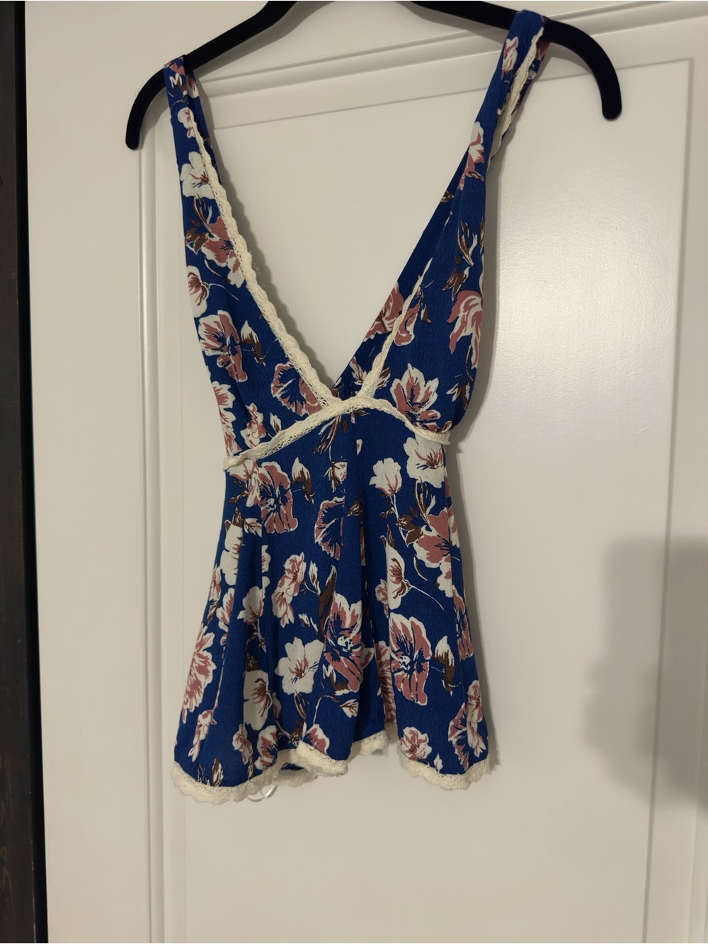 Free People Navy Blue Floral V-Neck Lace-Trim Camisole